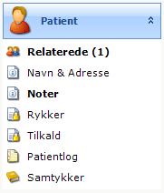 Stamkortets funktionsmenu - Patient
