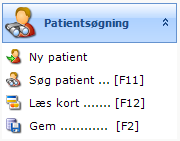 Stamkortets funktionsmenu - Patientsøgning