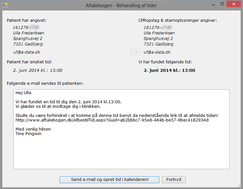 aftalebogen behandling af tider