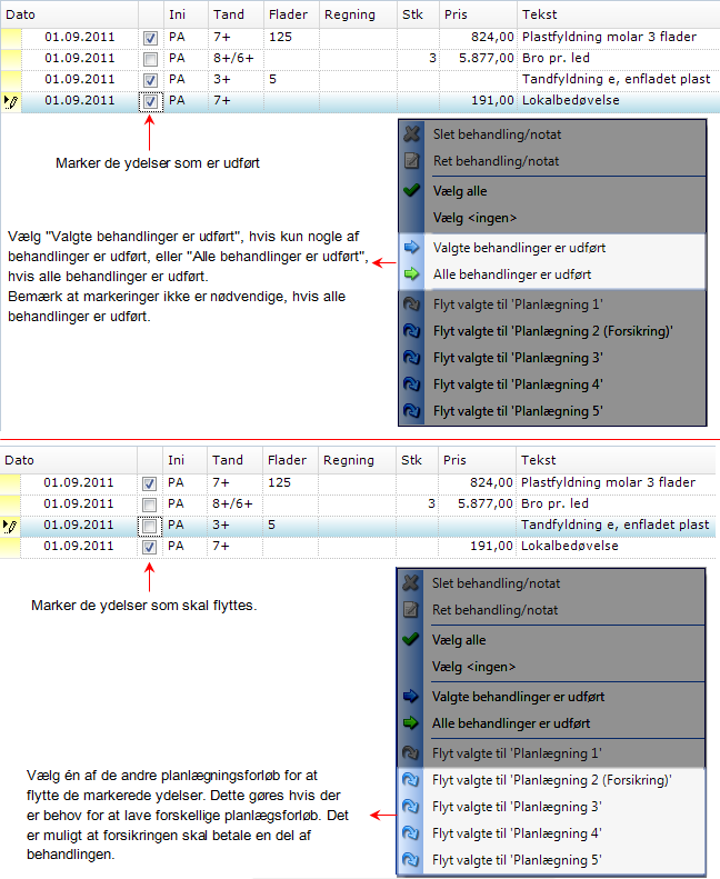 overføre og flytte planlagte behandlinger