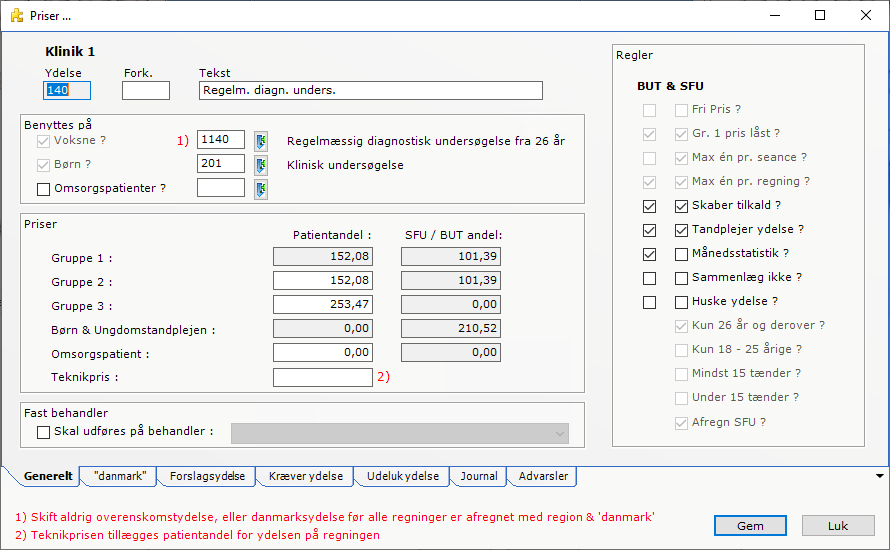 Priser opret ydelse